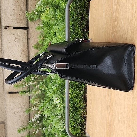 Calvin Klein Lock Black Leather Satchel - Picture 6 of 16